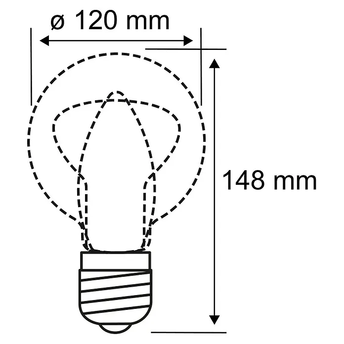 Paulmann Lámpara para plantas Grow Green - 6,5 W, 200 lm, PAR38 - Dibujo técnico de una bombilla con las dimensiones Ø 120 mm y 148 mm.