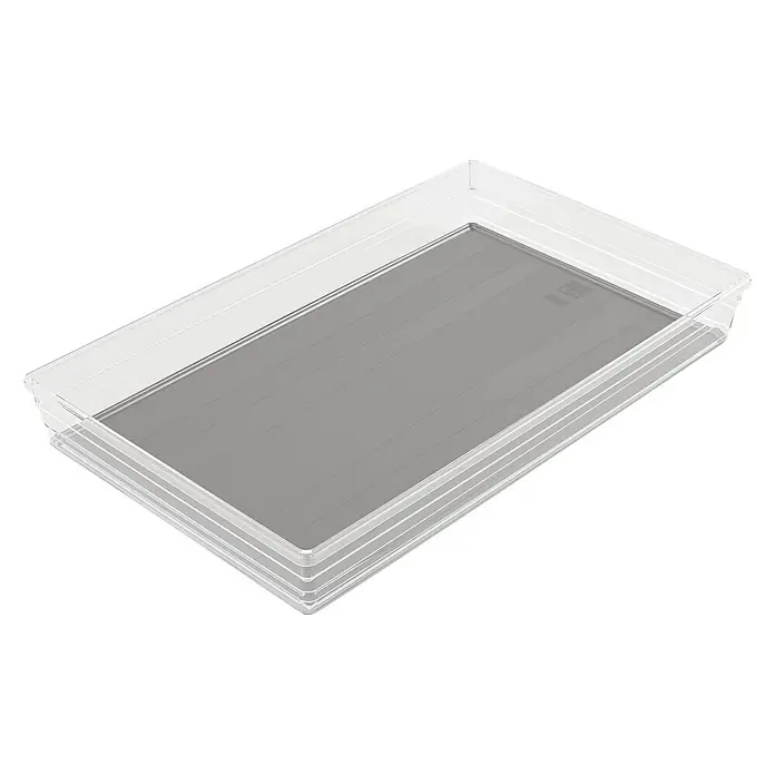 Sistemo Schubladeneinsatz - 39 x 24 x 5 cm, Transparent, Kunststoff - Eine rechteckige, durchsichtige Kunststoffschale mit grauem Boden dient zur Aufbewahrung. Ideal für Schubladen, um Ordnung zu halten.