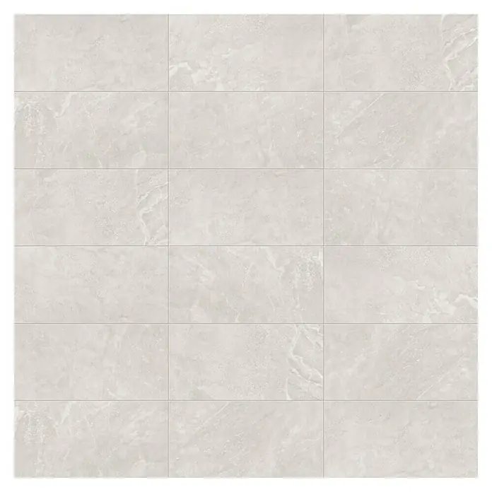 Domicil Wandfliese Stone Art - 30 x 60 cm, Grau, Glänzend - Nahaufnahme eines Wandpaneels mit subtiler Marmorstruktur in sanften Farbtönen für ein elegantes Interieurdesign.