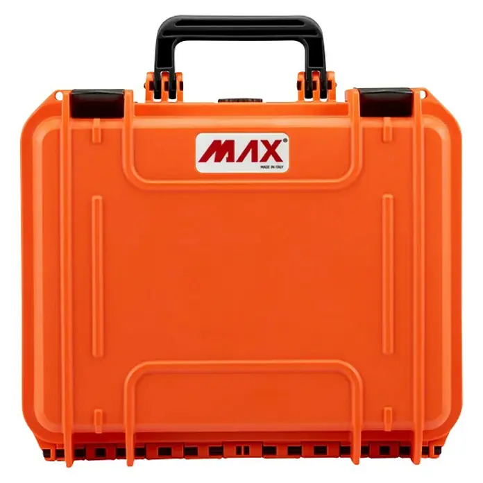 Wasserdichter Koffer MAX300 - L x B x H: 336 x 300 x 148 mm, Kunststoff, Ohne Schaumstoffeinlage, Orange - Robuster, orangefarbener MAX-Schutzkoffer mit schwarzem Griff, ideal für den sicheren Transport empfindlicher Ausrüstung. Kompakte Bauweise.