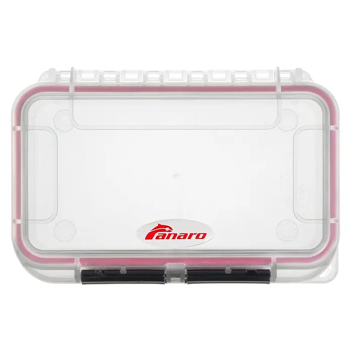 Wasserdichter Koffer MAXGRIP - L x B x H: 175 x 115 x 47 mm, Ohne Unterteilung, Transparent, Kunststoff - Ein durchsichtiger Fanaro-Behälter mit rotem Rand und schwarzen Verschlüssen. Er ist robust und wasserdicht für sichere Aufbewahrung.