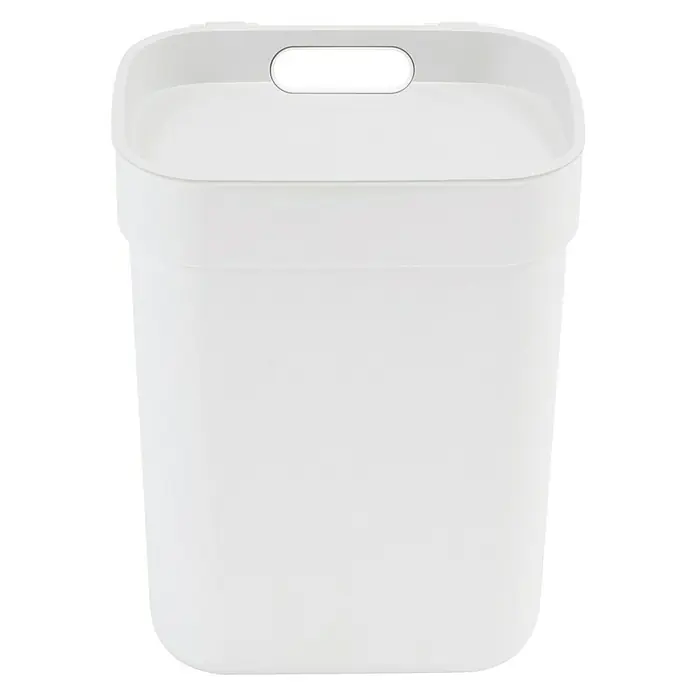 Curver Standard Mülleimer Ready to Collect - 10 l, Kunststoff, Weiß - Ein weißer, rechteckiger Abfalleimer mit Grifföffnung oben, ideal für Büro oder Bad, minimalistisches Design.