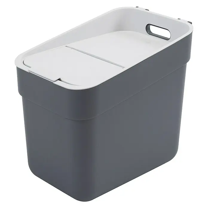 Curver Standard Mülleimer Ready to Collect - 20 l, Kunststoff, Dunkelgrau - Grauer Mülleimer mit weißem Deckel und praktischem Griffloch, ideal für Büro oder Küche. Das schlichte Design passt sich jedem Raum an.