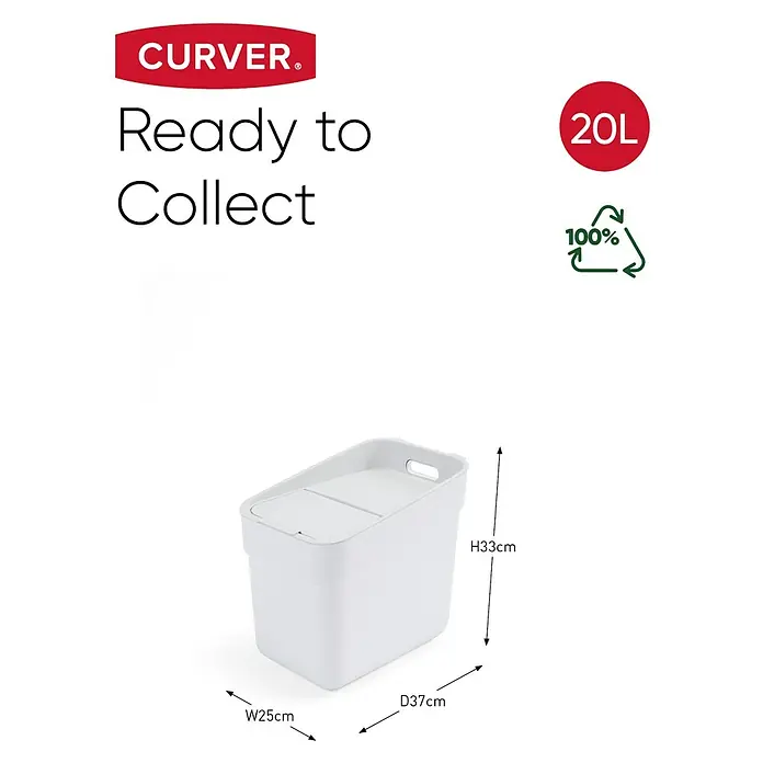 Curver Standard Mülleimer Ready to Collect - 20 l, Kunststoff, Weiß - Weiße "Ready to Collect" Abfallbox von Curver mit 20L Volumen und den Maßen H33cm x B25cm x T37cm.