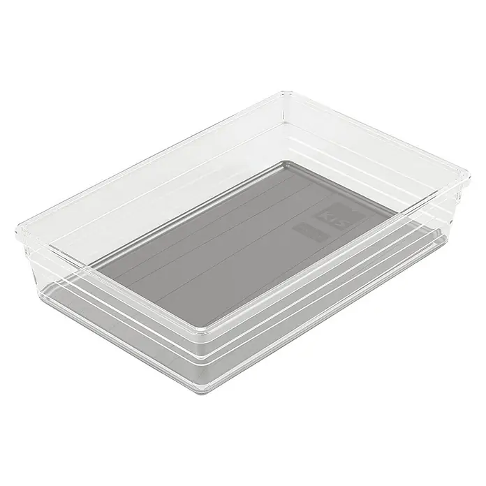 Sistemo Schubladeneinsatz - 22,5 x 15 x 5 cm, Transparent, Kunststoff - Eine transparente KIS Aufbewahrungsbox mit einem grauen Einsatz. Ideal zur Organisation von Gegenständen.