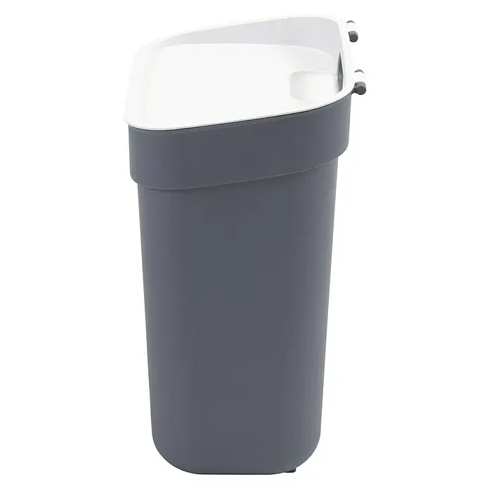 Curver Standard Mülleimer Ready to Collect - 10 l, Kunststoff, Dunkelgrau - Ein grauer Abfallbehälter mit einem weißen Deckel, der sich perfekt für jedes moderne Zuhause eignet. Das Design ist schlicht und funktional.