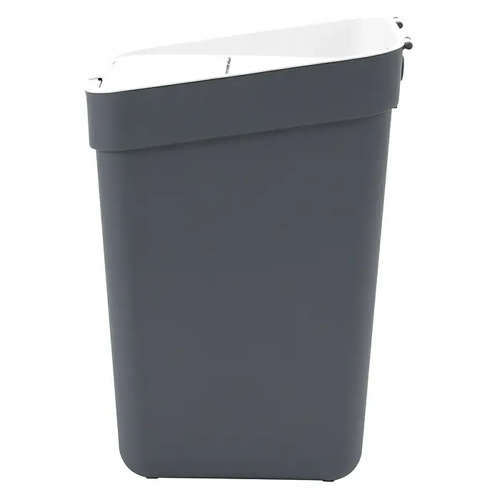 Curver Standard Mülleimer Ready to Collect - 30 l, Kunststoff, Dunkelgrau - Ein grauer Abfallbehälter mit weißem Deckel vor schwarzem Hintergrund, ideal für Küche oder Bad.