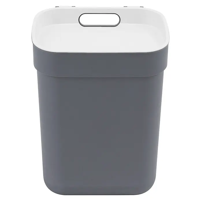 Curver Standard Mülleimer Ready to Collect - 10 l, Kunststoff, Dunkelgrau - Grauer Treteimer mit weißem Deckel und Griff für hygienische Abfallentsorgung im Haushalt oder Büro. Praktisches Design für einfache Nutzung.