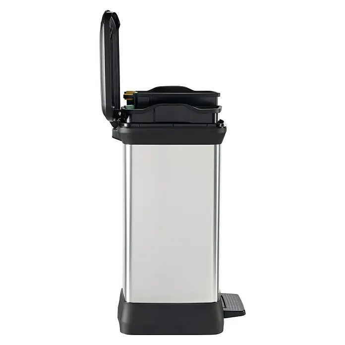 Keter Treteimer Deco Bin Metallics Duo - 30 l, Metall, Schwarz/Silber - Silberner Treteimer mit schwarzem Deckel, offen stehend, ideal für Küche oder Bad, mit Fußpedal für einfache Bedienung.