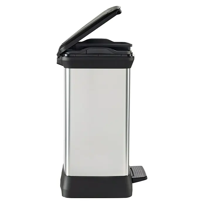 Keter Treteimer Deco Bin Metallics Duo - 30 l, Metall, Schwarz/Silber - Hier ist ein Treteimer aus Edelstahl mit schwarzem Deckel und Fußpedal. Ideal für Bad oder Küche, praktisch und hygienisch.
