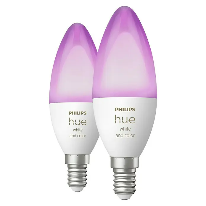 Philips Hue Smart-LED-Lampen Set - E14, Dimmbar, RGBW, 470 lm, 5,3 W - Zwei Philips Hue White and Color Ambiance E14 Lampen. Die smarten LED-Lampen bieten eine Vielzahl von Farben und Weißtönen.