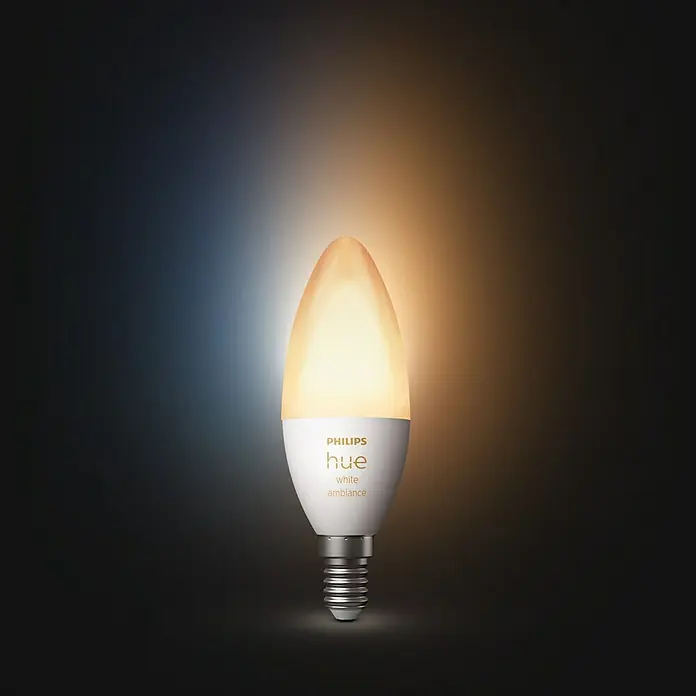 Philips Hue Smart-LED-Lampe White Ambiance - E14, Dimmbar, Warmweiß, 470 lm, 5,2 W - Philips Hue White Ambiance Kerzenlampe mit warmweissem Licht für eine angenehme Atmosphäre im Raum.