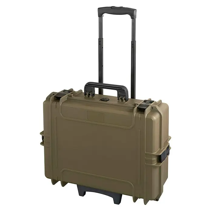 Wasserdichter Koffer MAX505TR - L x B x H: 555 x 445 x 258 mm, Mit Würfelschaumstoffeinlage, Ausziehbarer Trolley, Sahara, Kunststoff - Robustes Trolley-Etui in Khaki, ideal für den sicheren Transport empfindlicher Geräte. Ausgestattet mit Rollen und Teleskopgriff für einfachen Transport.