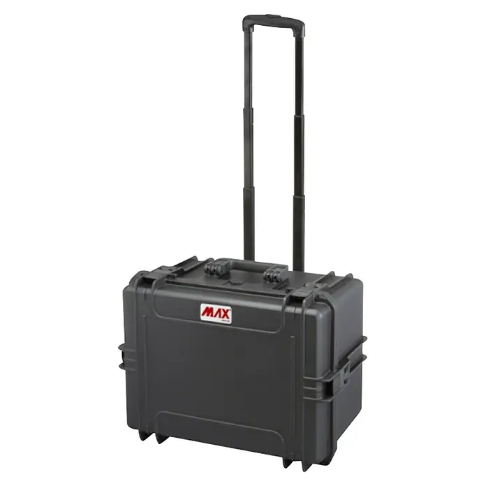 Wasserdichter Koffer MAX505TR - L x B x H: 555 x 437 x 326 mm, Ohne Schaumstoffeinlage, Ausziehbarer Trolley, Schwarz, Kunststoff - Schwarzer MAX Trolley-Koffer mit ausziehbarem Griff, ideal für sicheren Transport.