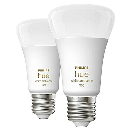 Philips Hue LED-Lampe White Ambiance (E27, Dimmbar, 1.100 lm, 8 W, 2 Stk.)