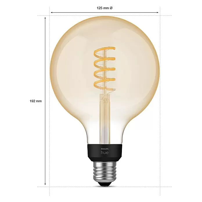 Philips Hue Smart-LED-Lampe White Ambiance FilamentE27, Dimmbar, Warmweiß, 550 lm, 7 W, Lampenbezeichnung: G125
