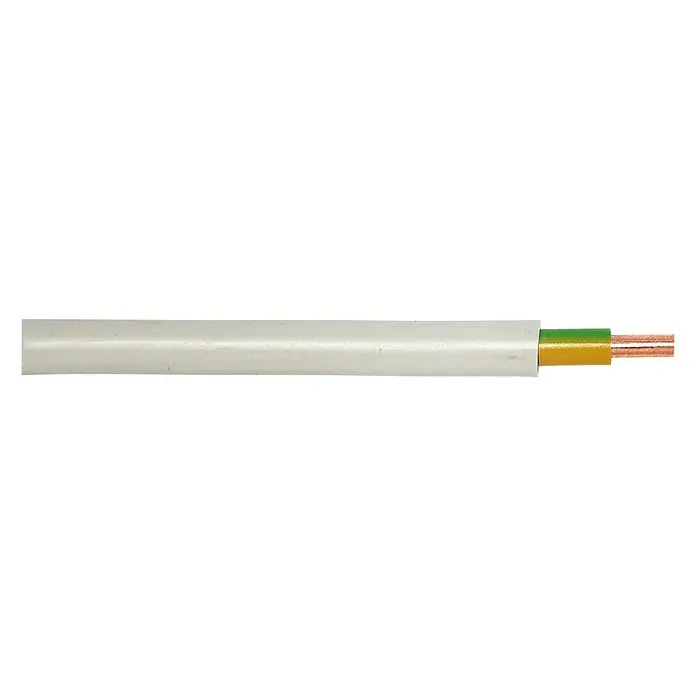 Mantelleitung Meterware NYM-J 1x10 mm² - Anzahl Adern: 1, 10 mm², Grau - Nahaufnahme eines weißen Einzeladerkabels mit farbigen Adernenden, das für elektrische Installationen und Verbindungen verwendet wird.
