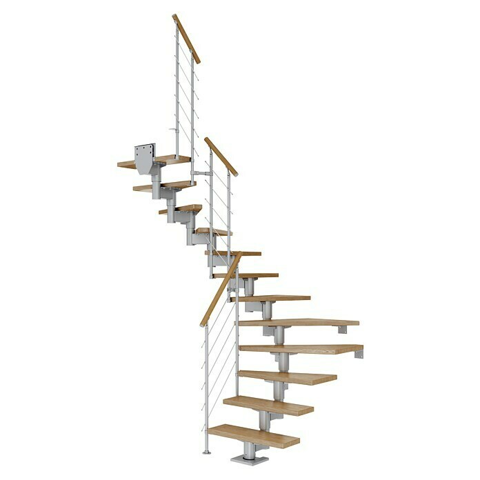 Dolle Mittelholmtreppe Cork (Breite: 75 cm, 1/2-gewendelt, Perlgrau, Farbe Stufen: Eiche Natur, Geschosshöhe: 222 cm - 270 cm) | BAUHAUS