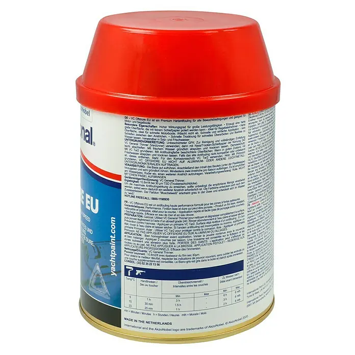 International Hartantifouling VC Offshore EU - Schwarz, 750 ml - Dose International VC Offshore EU Antifouling-Farbe, roter Deckel, ideal für Boote. Zuverlässiger Schutz vor Bewuchs, hohe Leistung.