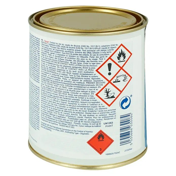 International Selbstpolierendes Antifouling Micron 350 - Blau, 750 ml - Dose Antifouling-Schiffahrtsfarbe mit Warnhinweisen.