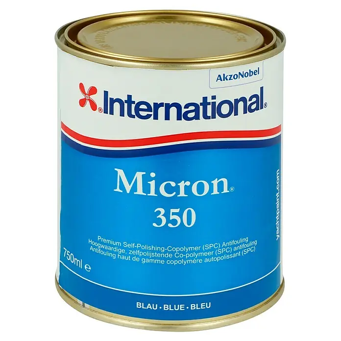 International Selbstpolierendes Antifouling Micron 350 - Blau, 750 ml - Ein Behälter International Micron 350 Antifouling-Bootsfarbe, eine hochwertige, selbstpolierende Copolymerfarbe von AkzoNobel.