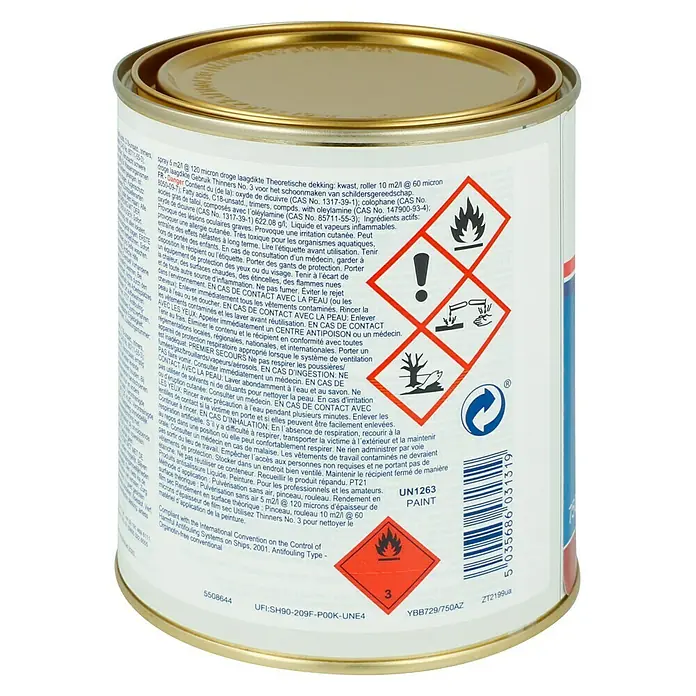 International Hartantifouling Ultra 300 - Rot, 750 ml - Dose Antifouling-Farbe mit Gefahrensymbolen.