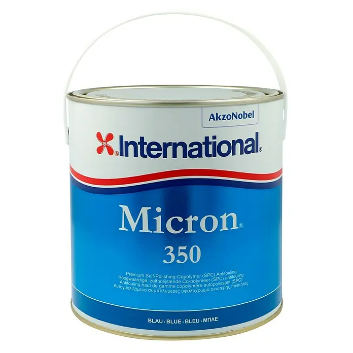 International Selbstpolierendes Antifouling Micron 350 - Blau, 2,5 l - Dose International Micron 350 Antifouling, ein Premium-Selbstpolier-Copolymer (SPC) für den Schutz von Bootsrümpfen.
