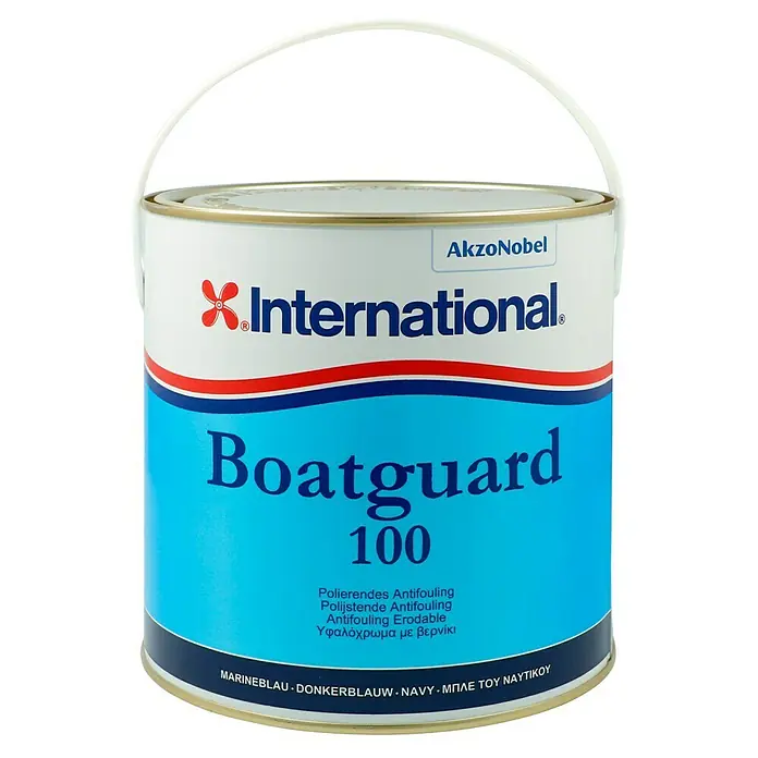 International Selbstpolierendes Antifouling Boatguard 100 - Marineblau, 2,5 l - Ein Eimer Boatguard 100 Antifouling-Bootsfarbe von International AkzoNobel in Marineblau für den Schutz von Booten vor Bewuchs.