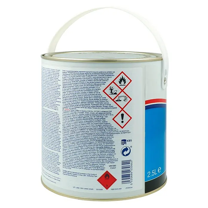 International Hartantifouling Ultra 300 - Schwarz, 2,5 l - Bild einer Lackdose mit Gefahrenhinweisen, ideal für den Einsatz im Schiffsbau und zur Antifouling-Behandlung.