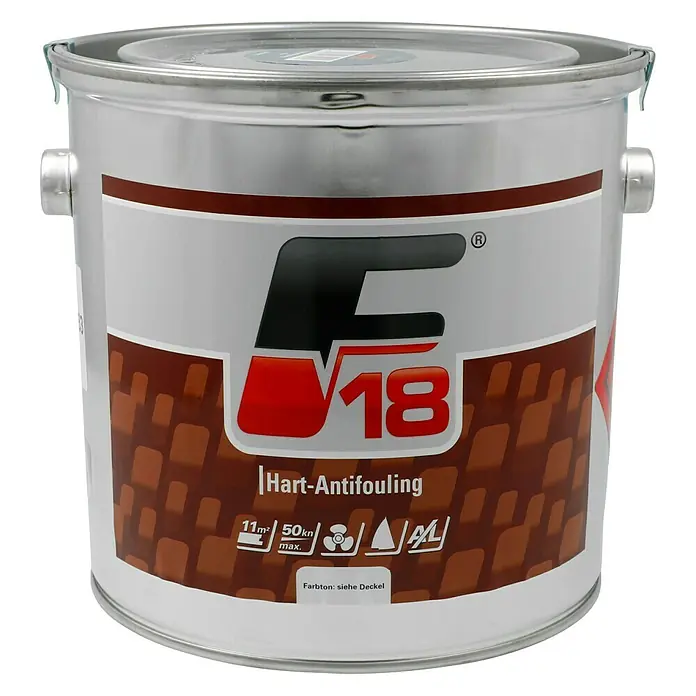 F18 Hartantifouling - Blau, 2,5 l - Eine Dose F18 Hart-Antifouling Farbe in Silber. Antifouling Farbe mit einer Reichweite von max. 11m².