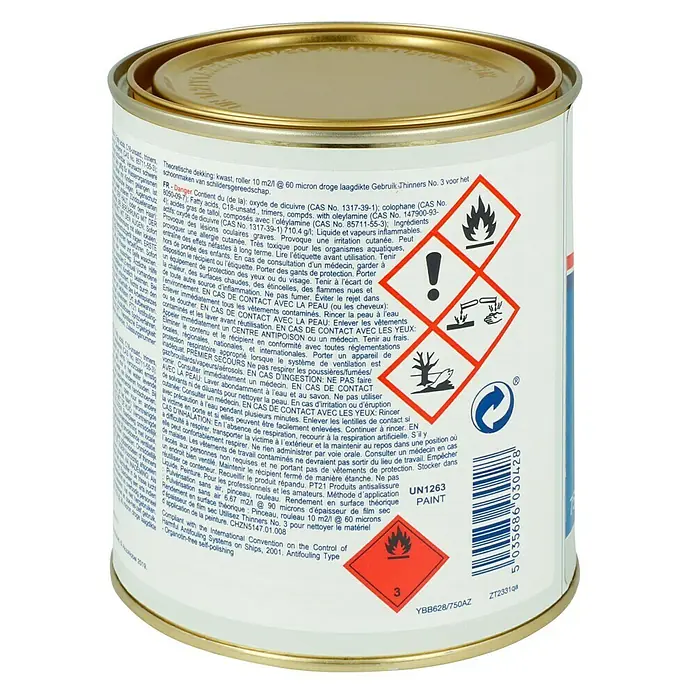 International Selbstpolierendes Antifouling Micron 350 - Weiß, 750 ml - Lackdose mit Gefahrenhinweisen.