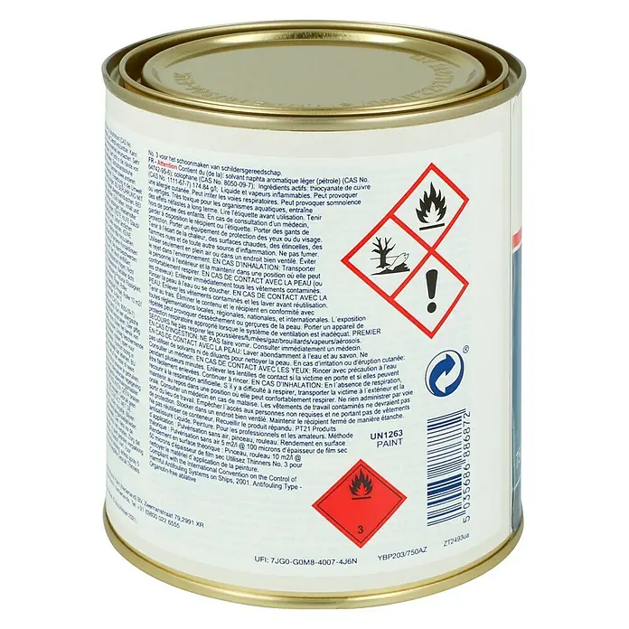 International Selbstpolierendes Antifouling Cruiser 200 - 750 ml, Navy - Eine Dose UN1263 Farbe mit Gefahrensymbolen.