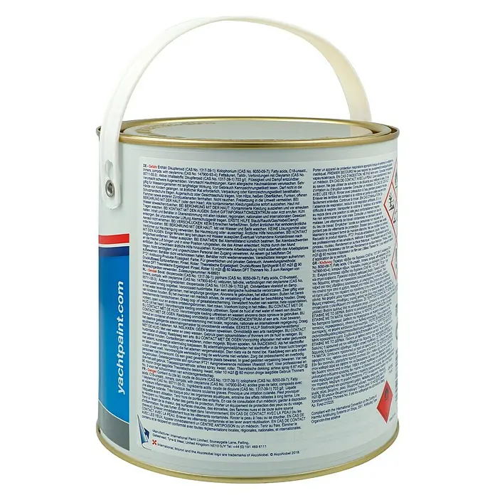 International Selbstpolierendes Antifouling Micron 300 - Dunkelgrau, 2,5 l - Abgebildeter Marine Yacht Lack in einer Dose mit einem praktischen Tragegriff für einfaches Tragen und eine sichere Anwendung.