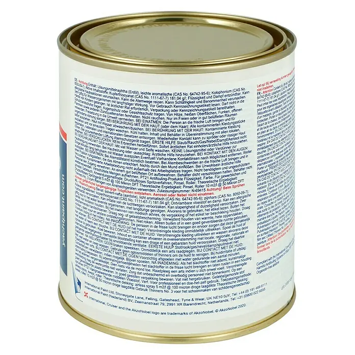 International Selbstpolierendes Antifouling Cruiser 200 - 750 ml, Weiß - Close-up of an International Cruiser antifouling paint can, highlighting its protective qualities.