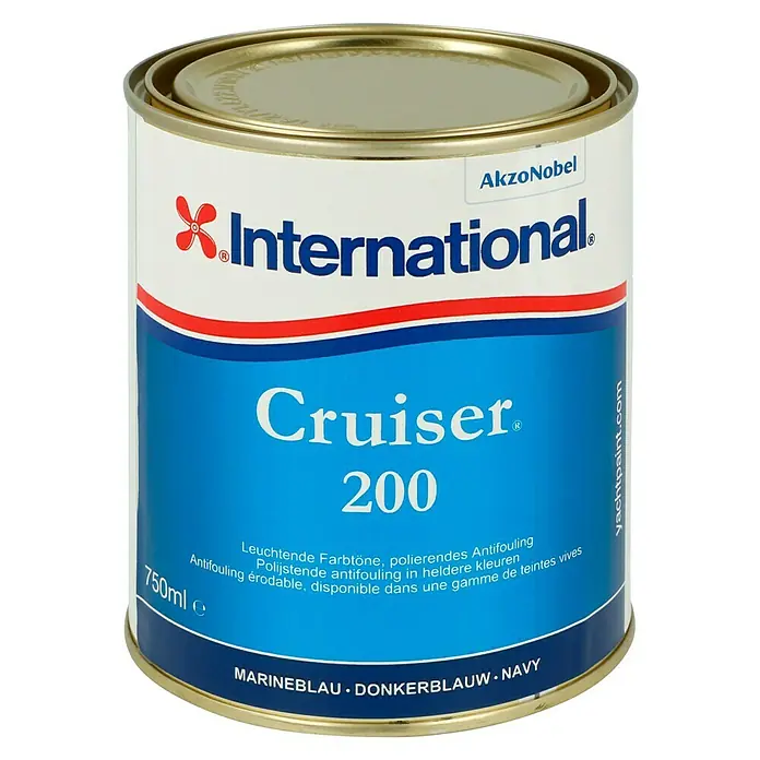 International Selbstpolierendes Antifouling Cruiser 200 - 750 ml, Navy - Dose International Cruiser 200 Antifouling-Bootsfarbe in Marineblau, ideal für leuchtende Farbtöne und zum Polieren. 750ml Gebindegröße.