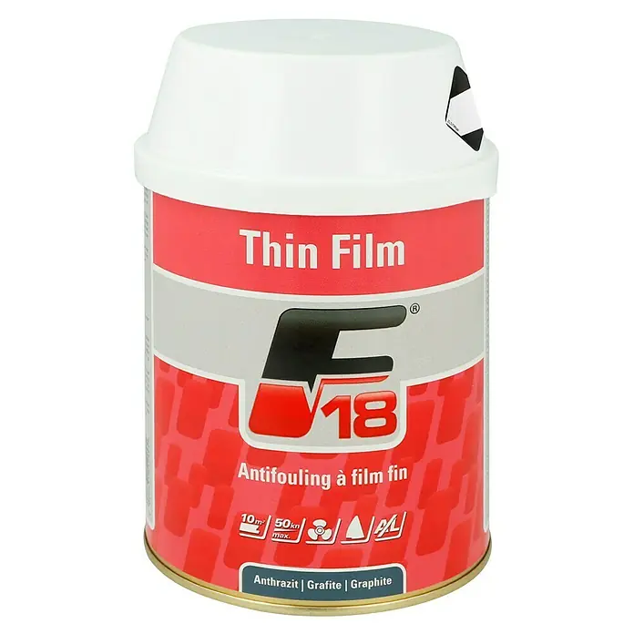 F18 Dünnschicht-Antifouling - 750 ml, Anthrazit - Dose mit Thin Film F18 Antifouling-Bootsfarbe in Anthrazit, Grafit und Graphit für einen effektiven Schutz vor Bewuchs.