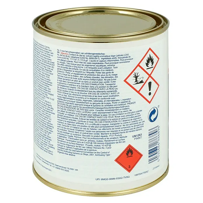 International Selbstpolierendes Antifouling Cruiser 200 - 750 ml, Schwarz - Lackdose mit Gefahrenhinweisen.