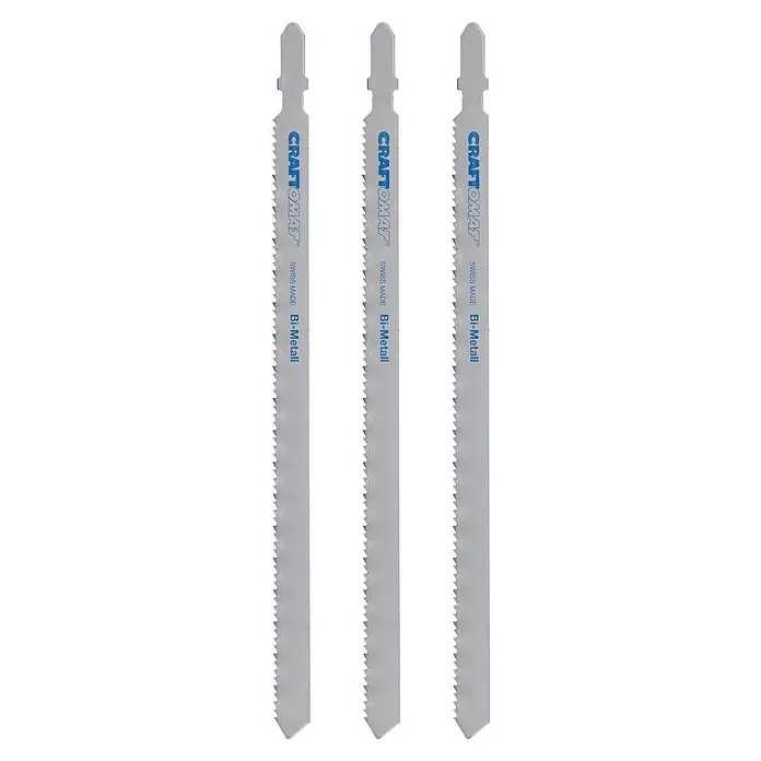 Craftomat Hoja de sierra de calar T 718 BF - Vástago en T - Tres hojas de sierra de calar Craftomat Bi-Metal, ideales para cortar diversos materiales. Calidad suiza para resultados precisos.