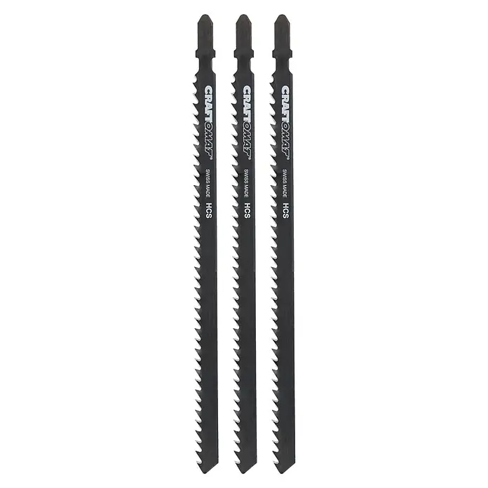 Craftomat Hoja de sierra de calar T 744 D - Vástago en T, 3 ud. - Tres hojas de sierra de calar "Craftomat Swiss Made HCS" para cortes de madera precisos. Alta calidad y larga duración para resultados profesionales.