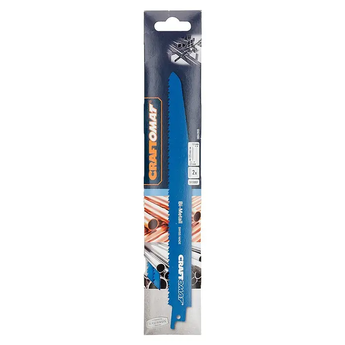 Craftomat Säbelsägeblatt S 1130 CF - Länge: 288 mm, 2 Stk. - Nahaufnahme einer CRAFTOMAT Metallsägeblattverpackung, ideal zum Schneiden von Metallrohren.