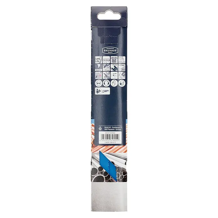 Craftomat Säbelsägeblatt S 1130 CF - Länge: 288 mm, 2 Stk. - Nahaufnahme einer BAUHAUS-Sägeblattverpackung, die Qualität und Produktdetails hervorhebt.
