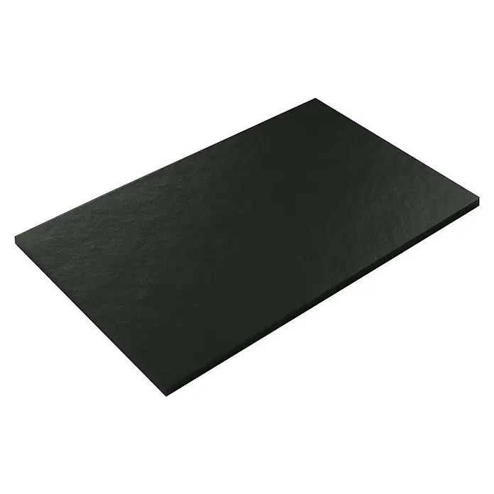 Encimera para lavabo pizarra - L x An x Al: 46 x 61 x 1,5 cm, Negro - Una tabla de servir negra rectangular con una superficie ligeramente rugosa y bordes redondeados, ideal para presentaciones.