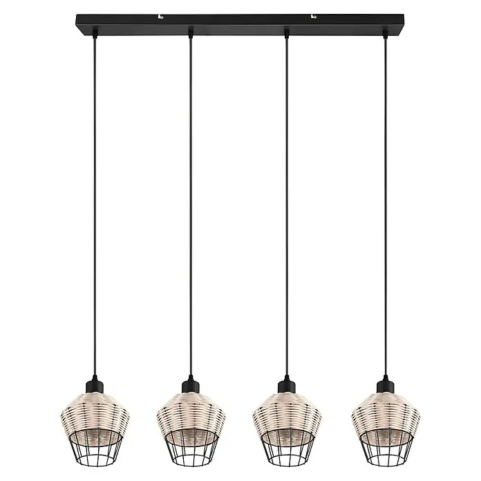 Trio Lighting Lámpara colgante Borka - 160 W, L x An x Al: 17,5 x 95 x 150 cm, Negro/Ratán, Negro/Ratán, E27 - La lámpara colgante impresiona por su diseño con cuatro pantallas hechas de mimbre. La lámpara crea un ambiente agradable.