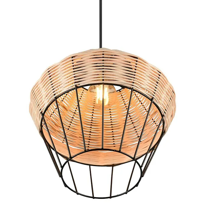 Trio Lighting Lámpara colgante redonda Borka - 40 W, Ø x Al: 30 x 150 cm, Negro/Ratán, Negro/Ratán, E27 - Elegante lámpara colgante con pantalla de ratán y una delicada estructura de metal negro. Un verdadero atractivo para cualquier habitación.