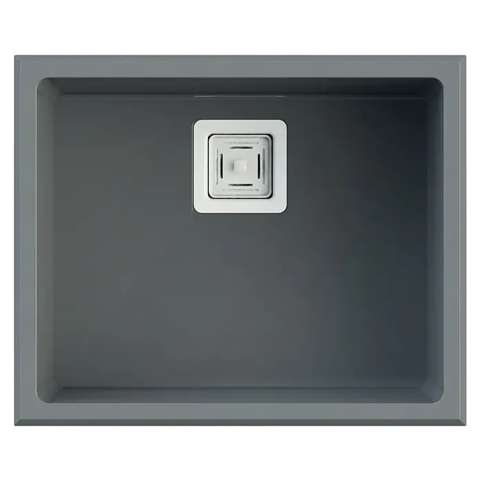 Poalgi Fregadero encastrable Zie Soft 50 - 45 x 55 cm, Material compuesto, Gris, Brillante - Un fregadero de cocina gris con desagüe cuadrado. Su diseño es elegante y moderno, perfecto para cualquier cocina.