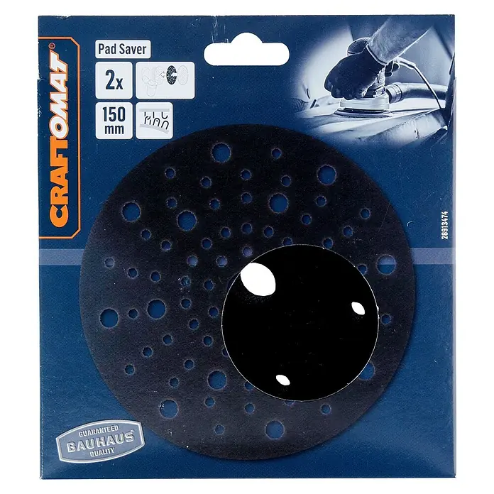 Craftomat Zwischenscheibe - Durchmesser: 150 mm, Passend für: Exzenterschleifer - Bild einer CRAFTOMAT Pad Saver Schleifscheibe, die die Lebensdauer von Schleifpads verlängert.