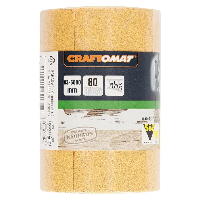 Craftomat Papel de lija C 1060 - An x L: 93 x 5.000 mm, Grano: 80 mm - Rollo de papel de lija CRAFTOMAT, 93x5000 mm, grano 80, fabricado por SIA Abrasives para la calidad Bauhaus.