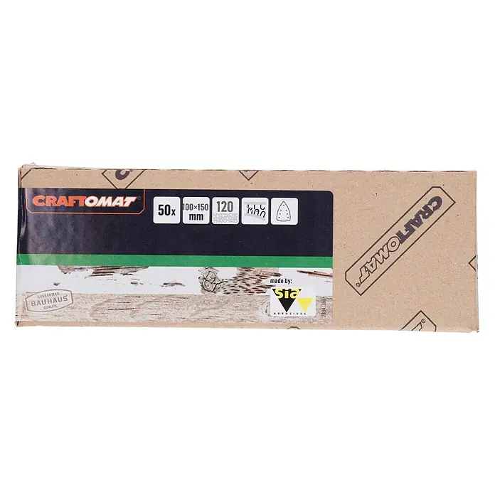 Craftomat Schleifblätter - Körnung: 120, Länge: 150 mm, 1 Stk. - Eine Packung CRAFTOMAT Schleifpapier mit 50 Stück, Körnung 120, Größe 100x150 mm, hergestellt von Sia Abrasives.