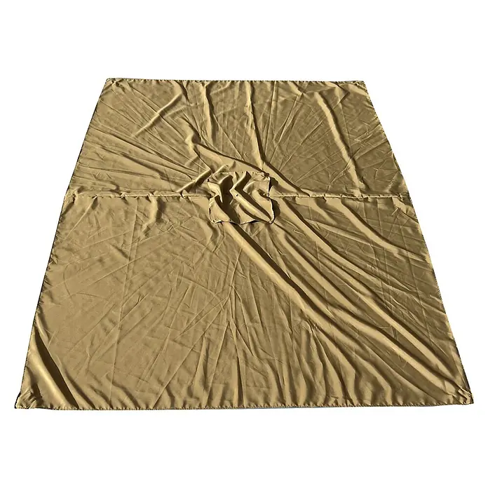 Techo de repuesto Lian - Taupe, Específico para: Parasol de jardín Lian 300 x 200 cm - Primer plano de una funda de tela beige con una abertura cuadrada en el centro, que revela el material debajo.