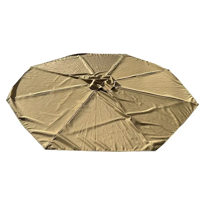 Techo de repuesto Lian - Taupe, Específico para: Parasol de jardín Lian Ø 300 cm, 300 cm - Primer plano de una sombrilla de patio beige.